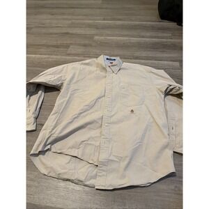 Tommy Hilfiger Shirt Men's Large Tan Button Down Long Sleeve Oxford Preppy Ivy